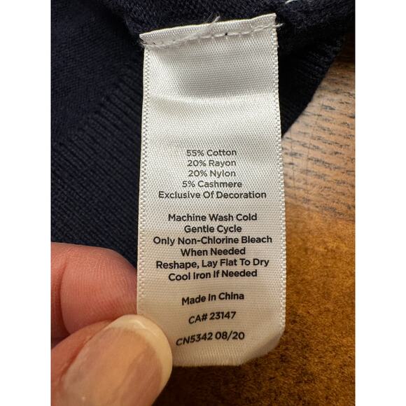 Talbots Navy Crew Neck Embroidered Christmas Tree Holiday Sweater SP Winter - Picture 8 of 11